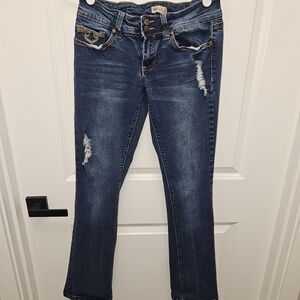 YMI Dark Blue Distressed Boot Cut Jeans